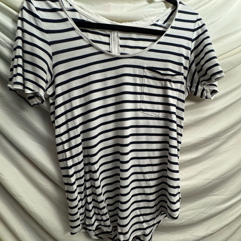 Babaton Navy and White Striped Short Sleeve Tee